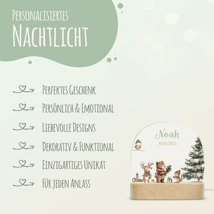 SEO. Kinder LED Nachtlicht mit Sockel aus Holz - "Weihnachtswald" - Linkreich