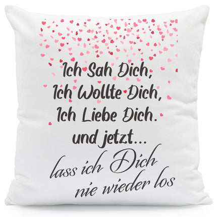 SEO. Kissen mit Spruch Ich sah Dich, Ich wollte Dich, Ich Liebe Dich - mit Füllung Linkreich