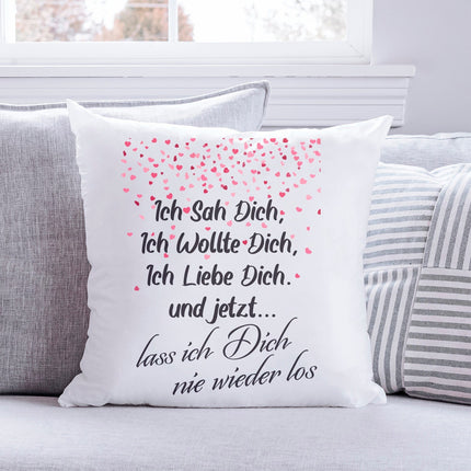 SEO. Kissen mit Spruch Ich sah Dich, Ich wollte Dich, Ich Liebe Dich - mit Füllung Linkreich