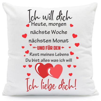 SEO. Kissen mit Spruch Ich will dich Heute Morgen nächste Woche - mit Füllung Linkreich