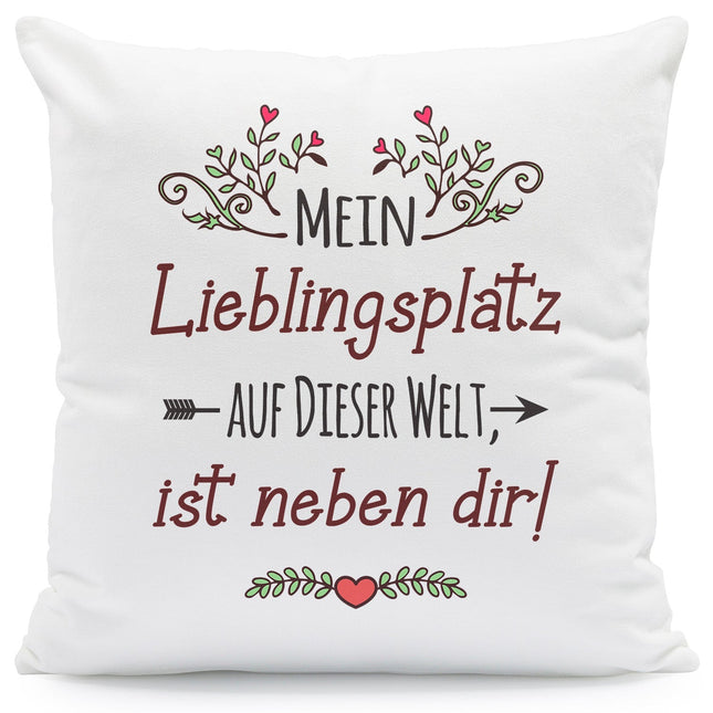 SEO. Kissen mit Spruch Mein Lieblingsplatz auf dieser Welt - mit Füllung Linkreich