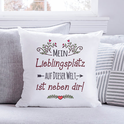 SEO. Kissen mit Spruch Mein Lieblingsplatz auf dieser Welt - mit Füllung Linkreich