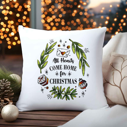 SEO. Kissen mit Weihnachtsmotiv - All Hearts come - Weihnachtsdeko - Geschenke für Frauen & Männer - ohne Füllung Linkreich