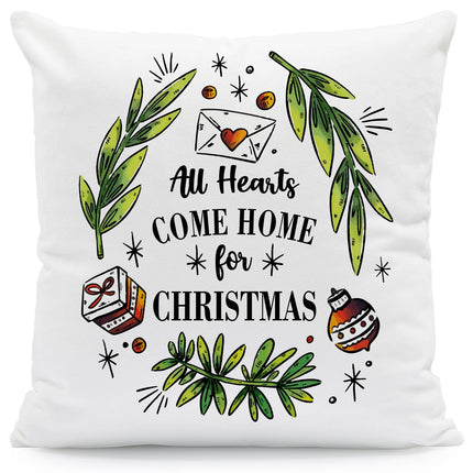 SEO. Kissen mit Weihnachtsmotiv - All Hearts come - Weihnachtsdeko - Geschenke für Frauen & Männer - ohne Füllung Linkreich