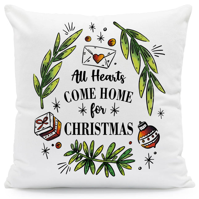 SEO. Kissen mit Weihnachtsmotiv - All Hearts come - Weihnachtsdeko - Geschenke für Frauen & Männer - ohne Füllung Linkreich
