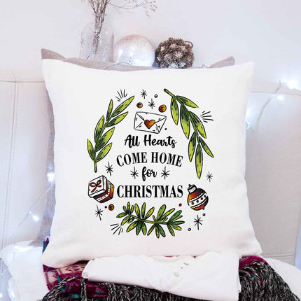 SEO. Kissen mit Weihnachtsmotiv - All Hearts come - Weihnachtsdeko - Geschenke für Frauen & Männer - ohne Füllung Linkreich