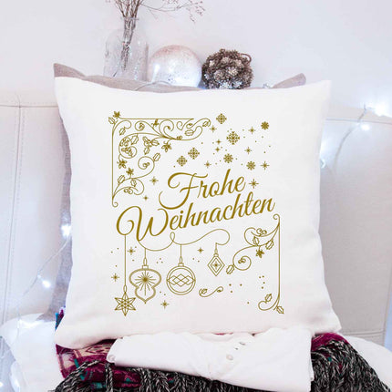 SEO. Kissen mit Weihnachtsmotiv - Frohe Weihnachten Golden - Weihnachtsdeko - Geschenke für Sie & Ihn - ohne Füllung Linkreich