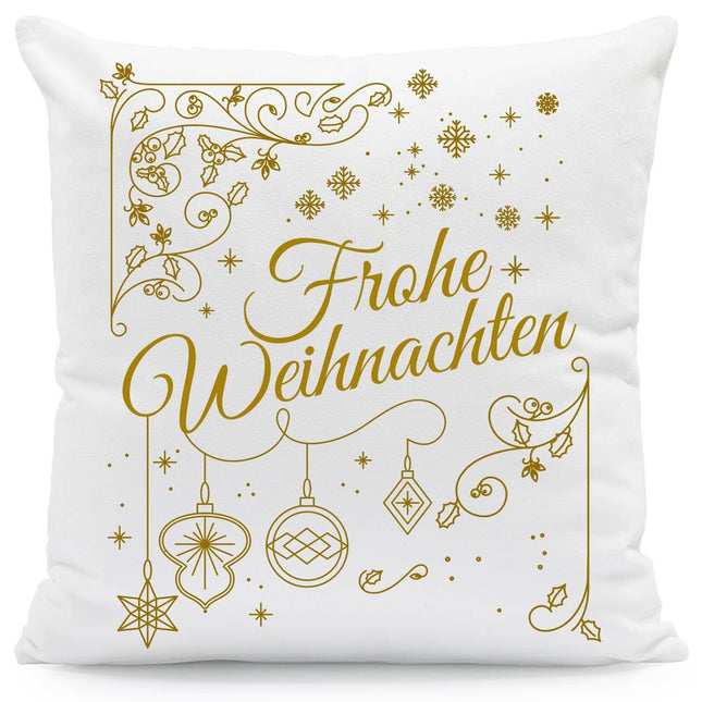SEO. Kissen mit Weihnachtsmotiv - Frohe Weihnachten Golden - Weihnachtsdeko - Geschenke für Sie & Ihn - ohne Füllung Linkreich