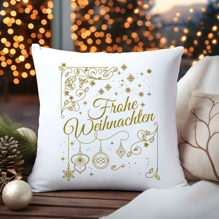 SEO. Kissen mit Weihnachtsmotiv - Frohe Weihnachten Golden - Weihnachtsdeko - Geschenke für Sie & Ihn - ohne Füllung Linkreich