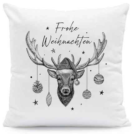 SEO. Kissen mit Weihnachtsmotiv - Frohe Weihnachten Hirsch - Weihnachtsdeko - Geschenke für Sie & Ihn - ohne Füllung Linkreich