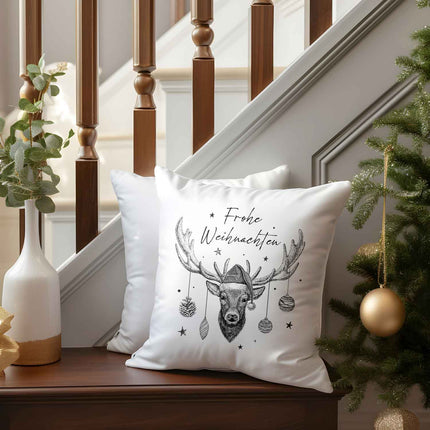 SEO. Kissen mit Weihnachtsmotiv - Frohe Weihnachten Hirsch - Weihnachtsdeko - Geschenke für Sie & Ihn - ohne Füllung Linkreich
