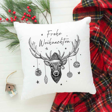 SEO. Kissen mit Weihnachtsmotiv - Frohe Weihnachten Hirsch - Weihnachtsdeko - Geschenke für Sie & Ihn - ohne Füllung Linkreich