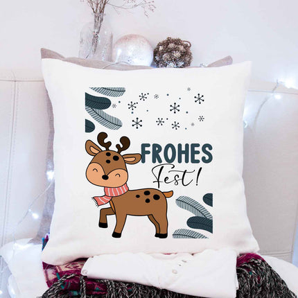 SEO. Kissen mit Weihnachtsmotiv - Frohes Fest, Deer - Weihnachtsdeko - Geschenke für Frauen & Männer - ohne Füllung Linkreich