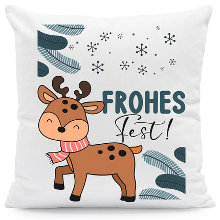 SEO. Kissen mit Weihnachtsmotiv - Frohes Fest, Deer - Weihnachtsdeko - Geschenke für Frauen & Männer - ohne Füllung Linkreich