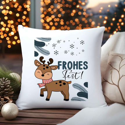 SEO. Kissen mit Weihnachtsmotiv - Frohes Fest, Deer - Weihnachtsdeko - Geschenke für Frauen & Männer - ohne Füllung Linkreich
