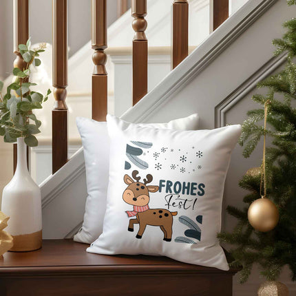 SEO. Kissen mit Weihnachtsmotiv - Frohes Fest, Deer - Weihnachtsdeko - Geschenke für Frauen & Männer - ohne Füllung Linkreich