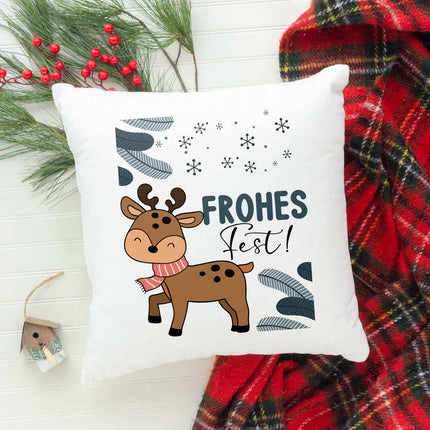 SEO. Kissen mit Weihnachtsmotiv - Frohes Fest, Deer - Weihnachtsdeko - Geschenke für Frauen & Männer - ohne Füllung Linkreich