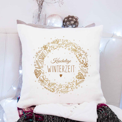 SEO. Kissen mit Weihnachtsmotiv - Kuschelige Winterzeit - Weihnachtsdeko - Geschenke für Frauen & Männer - ohne Füllung Linkreich