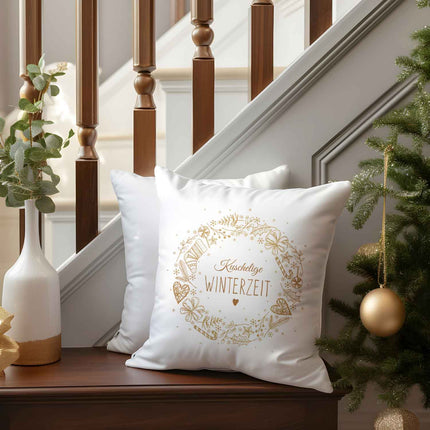 SEO. Kissen mit Weihnachtsmotiv - Kuschelige Winterzeit - Weihnachtsdeko - Geschenke für Frauen & Männer - ohne Füllung Linkreich