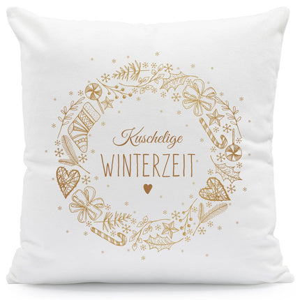SEO. Kissen mit Weihnachtsmotiv - Kuschelige Winterzeit - Weihnachtsdeko - Geschenke für Frauen & Männer - ohne Füllung Linkreich