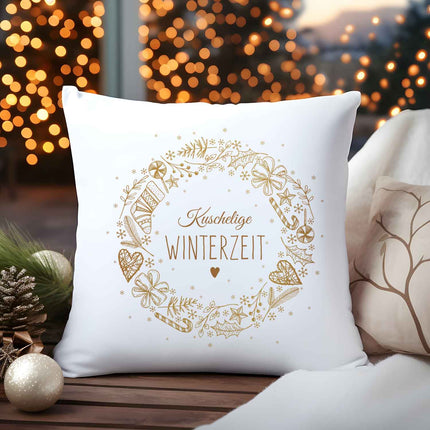 SEO. Kissen mit Weihnachtsmotiv - Kuschelige Winterzeit - Weihnachtsdeko - Geschenke für Frauen & Männer - ohne Füllung Linkreich