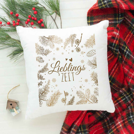 SEO. Kissen mit Weihnachtsmotiv - Lieblingszeit - Weihnachtsdeko - Geschenke für Frauen & Männer - ohne Füllung Linkreich