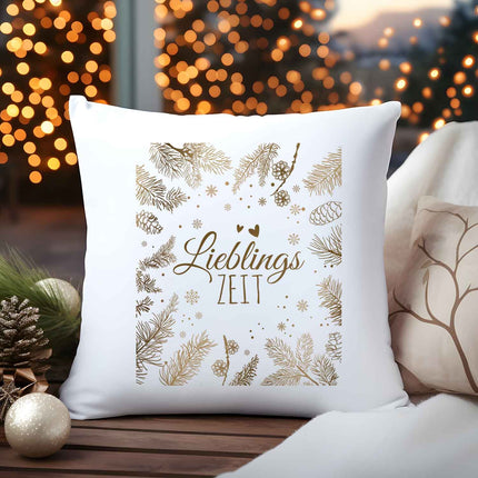 SEO. Kissen mit Weihnachtsmotiv - Lieblingszeit - Weihnachtsdeko - Geschenke für Frauen & Männer - ohne Füllung Linkreich