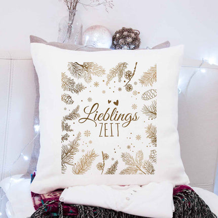 SEO. Kissen mit Weihnachtsmotiv - Lieblingszeit - Weihnachtsdeko - Geschenke für Frauen & Männer - ohne Füllung Linkreich