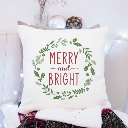 SEO. Kissen mit Weihnachtsmotiv - Merry and Bright - Weihnachtsdeko - Geschenke für Frauen & Männer - ohne Füllung Linkreich