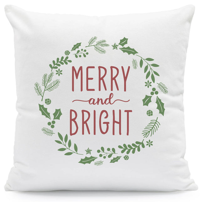 SEO. Kissen mit Weihnachtsmotiv - Merry and Bright - Weihnachtsdeko - Geschenke für Frauen & Männer - ohne Füllung Linkreich