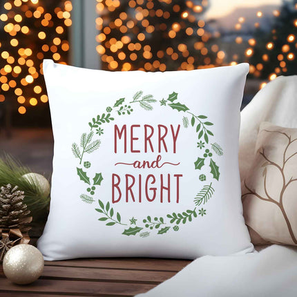 SEO. Kissen mit Weihnachtsmotiv - Merry and Bright - Weihnachtsdeko - Geschenke für Frauen & Männer - ohne Füllung Linkreich