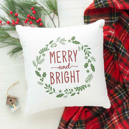 SEO. Kissen mit Weihnachtsmotiv - Merry and Bright - Weihnachtsdeko - Geschenke für Frauen & Männer - ohne Füllung Linkreich