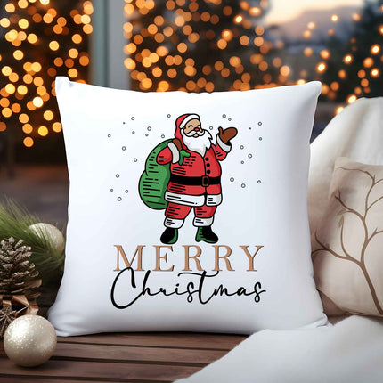 SEO. Kissen mit Weihnachtsmotiv - Merry Christmas Santa - Weihnachtsdeko - Geschenke für Frauen & Männer - ohne Füllung Linkreich