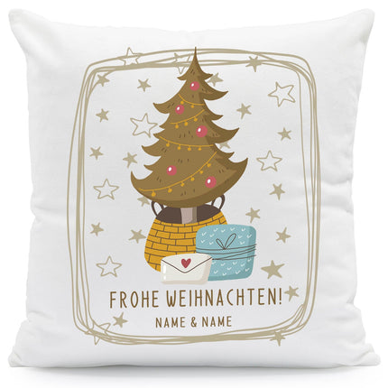SEO. Kissen mit Weihnachtsmotiv mit Namen - Frohe Weihnachten Christmas tree - Weihnachtsdeko - ohne Füllung Linkreich
