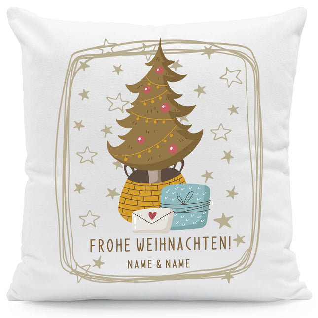 SEO. Kissen mit Weihnachtsmotiv mit Namen - Frohe Weihnachten Christmas tree - Weihnachtsdeko - ohne Füllung Linkreich