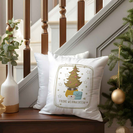 SEO. Kissen mit Weihnachtsmotiv mit Namen - Frohe Weihnachten Christmas tree - Weihnachtsdeko - ohne Füllung Linkreich