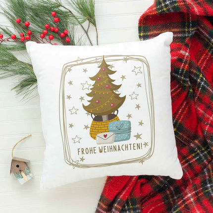 SEO. Kissen mit Weihnachtsmotiv mit Namen - Frohe Weihnachten Christmas tree - Weihnachtsdeko - ohne Füllung Linkreich