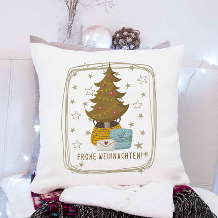 SEO. Kissen mit Weihnachtsmotiv mit Namen - Frohe Weihnachten Christmas tree - Weihnachtsdeko - ohne Füllung Linkreich