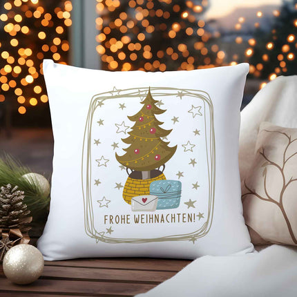 SEO. Kissen mit Weihnachtsmotiv mit Namen - Frohe Weihnachten Christmas tree - Weihnachtsdeko - ohne Füllung Linkreich