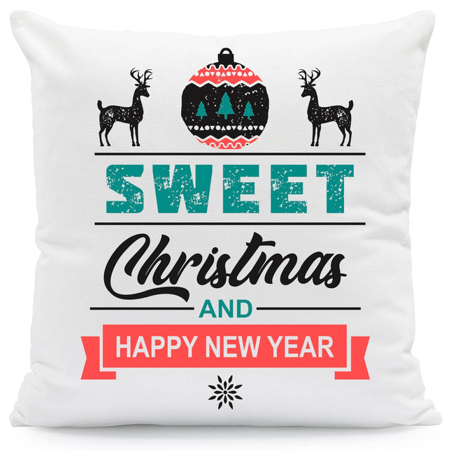 SEO. Kissen mit Weihnachtsmotiv - Sweet Christmas and Happy New Year - Weihnachtsdeko - Frauen & Männer - ohne Füllung Linkreich