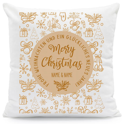 SEO. Kissen mit Weihnachtsmotiv und Name - Merry Christmas Brown - Weihnachtsdeko - Für Sie & Ihn - ohne Füllung Linkreich