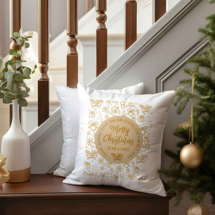 SEO. Kissen mit Weihnachtsmotiv und Name - Merry Christmas Brown - Weihnachtsdeko - Für Sie & Ihn - ohne Füllung Linkreich