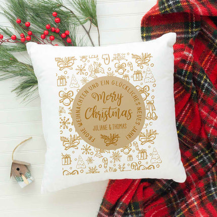 SEO. Kissen mit Weihnachtsmotiv und Name - Merry Christmas Brown - Weihnachtsdeko - Für Sie & Ihn - ohne Füllung Linkreich