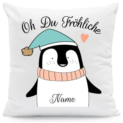 SEO. Kissen mit Weihnachtsmotiv und Name - Oh Du Fröhliche - Weihnachtsdeko - Für Frauen & Männer - ohne Füllung Linkreich