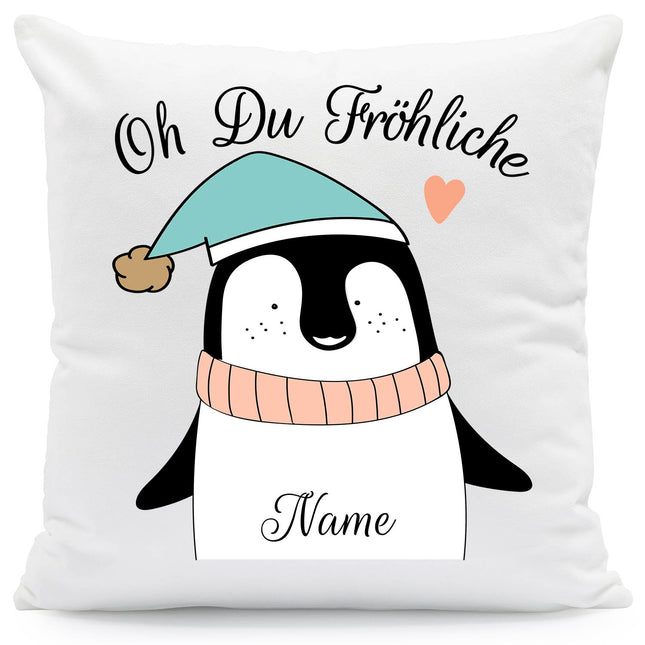 SEO. Kissen mit Weihnachtsmotiv und Name - Oh Du Fröhliche - Weihnachtsdeko - Für Frauen & Männer - ohne Füllung Linkreich