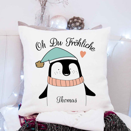 SEO. Kissen mit Weihnachtsmotiv und Name - Oh Du Fröhliche - Weihnachtsdeko - Für Frauen & Männer - ohne Füllung Linkreich