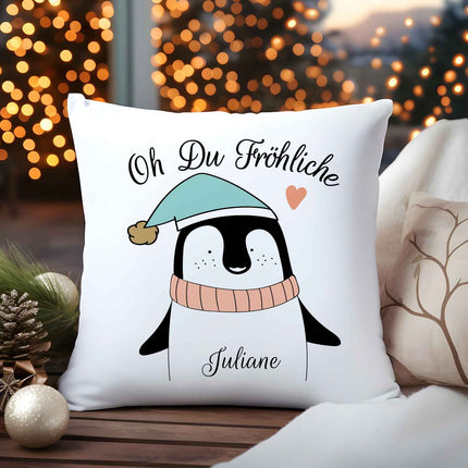 SEO. Kissen mit Weihnachtsmotiv und Name - Oh Du Fröhliche - Weihnachtsdeko - Für Frauen & Männer - ohne Füllung Linkreich