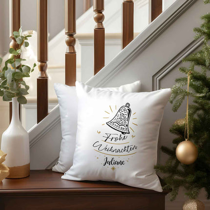 SEO. Kissen mit Weihnachtsmotiv und Namen - Weihnachtsglocke - Weihnachtsdeko - Geschenk für Sie & Ihn - ohne Füllung Linkreich