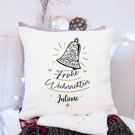 SEO. Kissen mit Weihnachtsmotiv und Namen - Weihnachtsglocke - Weihnachtsdeko - Geschenk für Sie & Ihn - ohne Füllung Linkreich