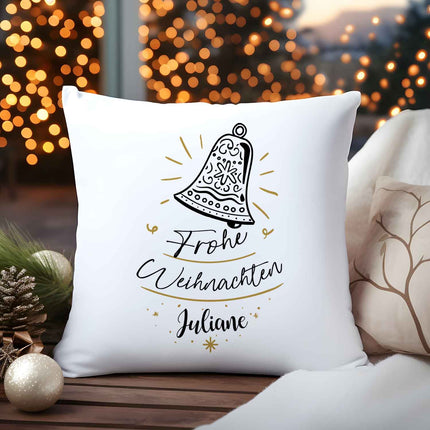 SEO. Kissen mit Weihnachtsmotiv und Namen - Weihnachtsglocke - Weihnachtsdeko - Geschenk für Sie & Ihn - ohne Füllung Linkreich